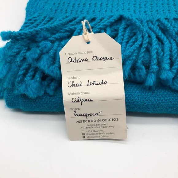 Alpaca blue fringy scarf - Picture 3 of 4